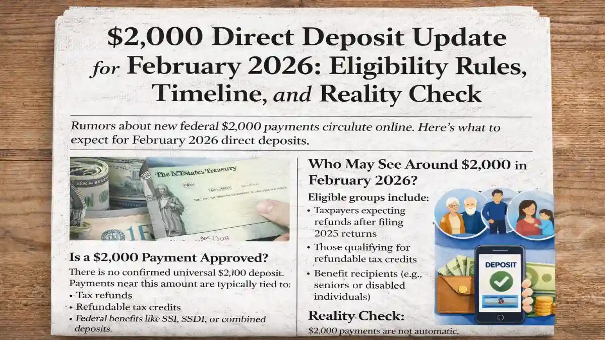$2,000 Direct Deposit February 2026, Federal Payment Update 2026, IRS Direct Deposit News, Government Stimulus Rumors, Tax Refund Timeline 2026, Social Security Payment February 2026, US Treasury Deposit Update